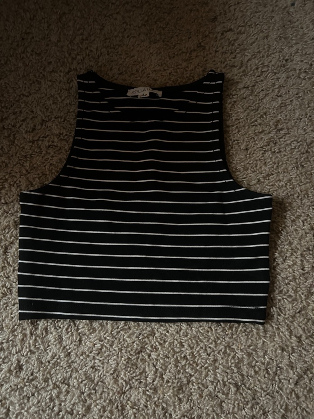 Stella Luce Black & White Striped Sleeveless Crop Top